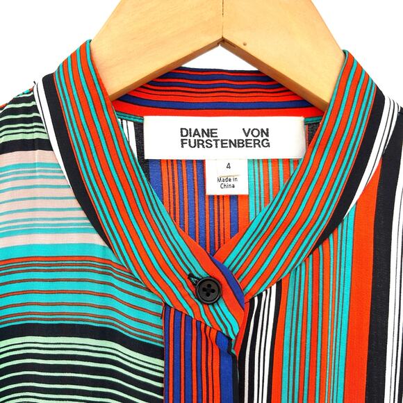 Diane Von Furstenberg Multicolor Striped Silk Button Front Flared Maxi Dress 4 - Picture 3 of 10